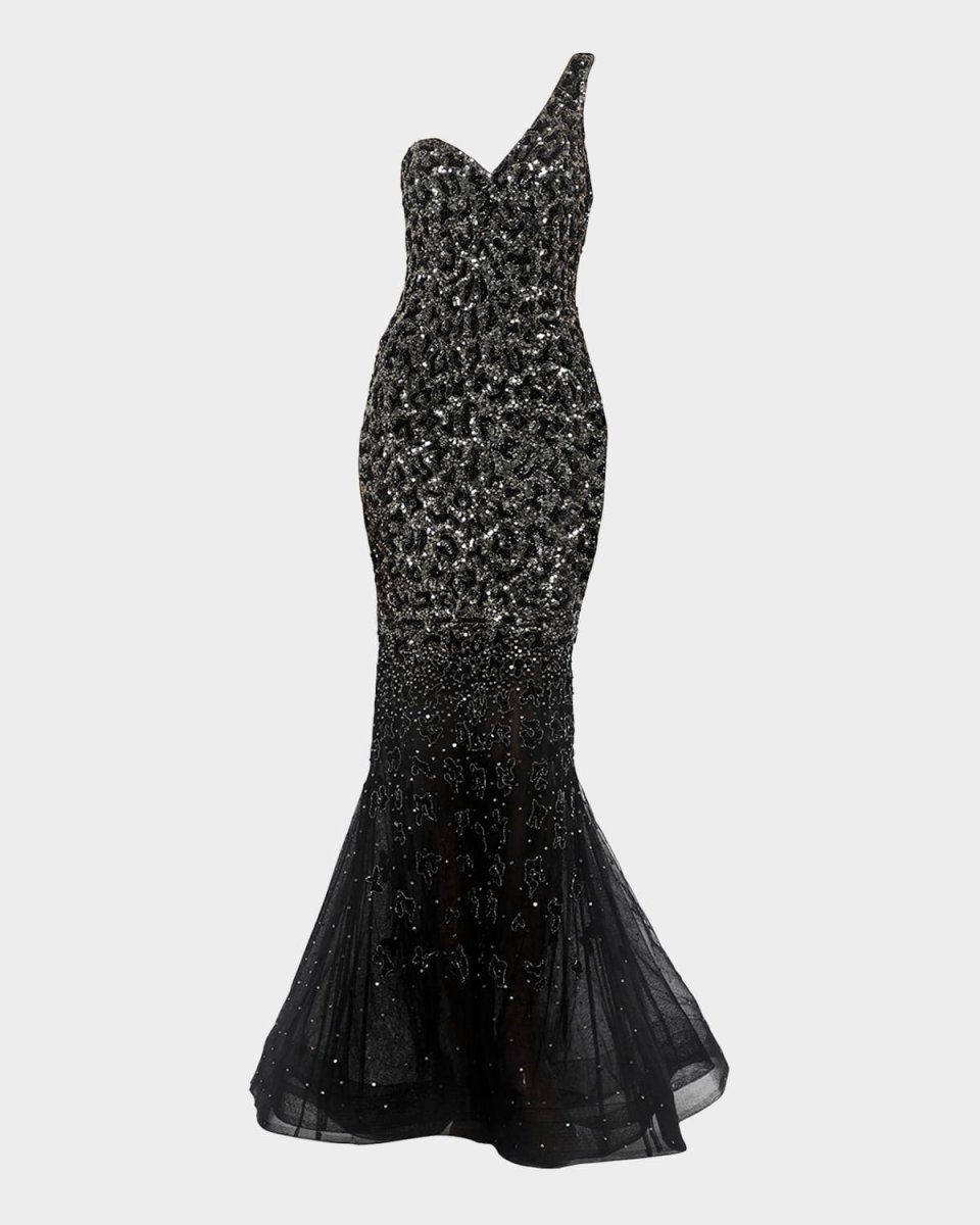 Zsa Zsa Degrade Sequined One-Shoulder Mermaid Gown